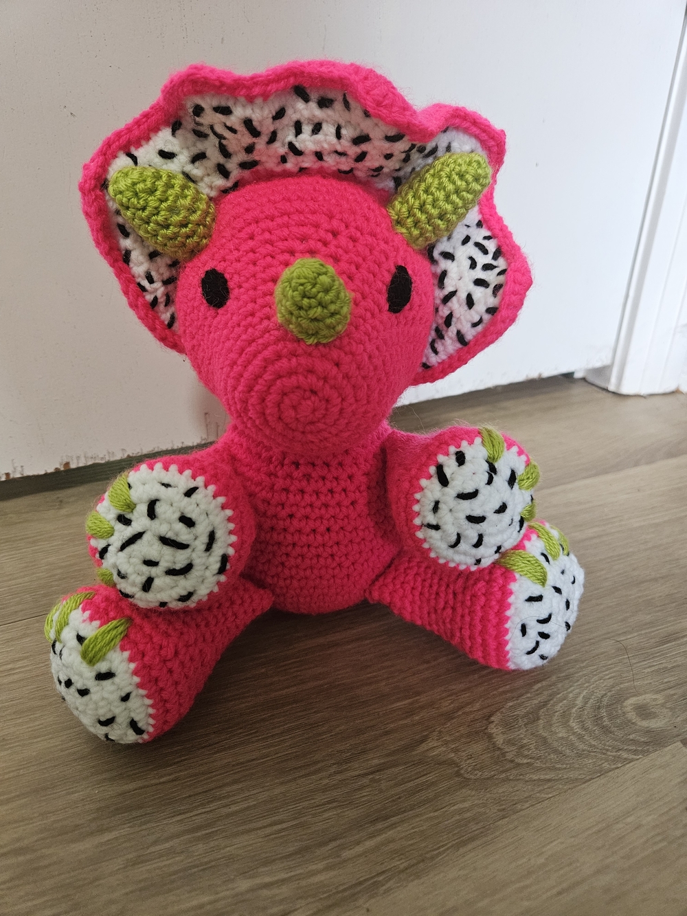 Handmade Pink Dragonfruit Crochet Triceratops Plush Toy - Kids Toys